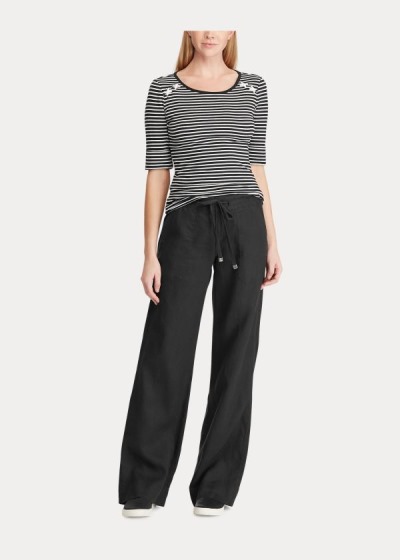 Pantalones Ralph Lauren Mujer Negros - Linen Wide-Leg - HPZWO6398